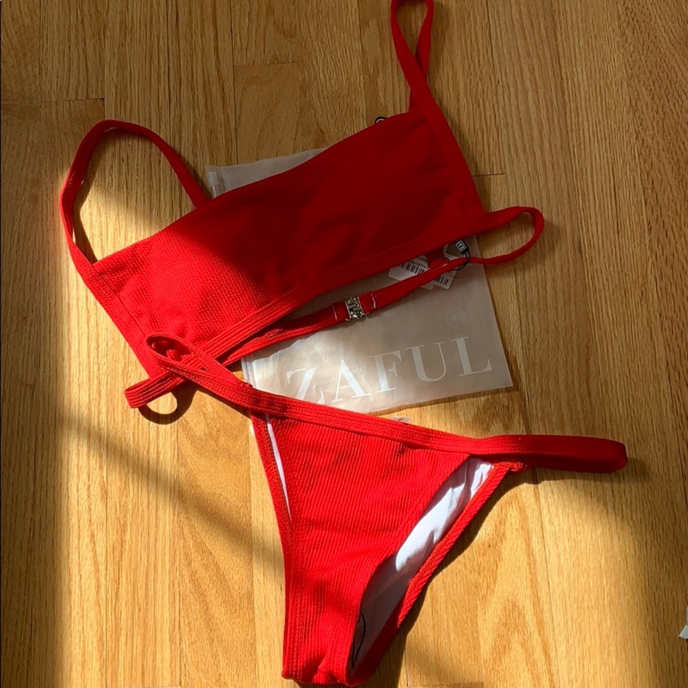 ZAFUL Ribbed Square Neck Bikini Set, sz M